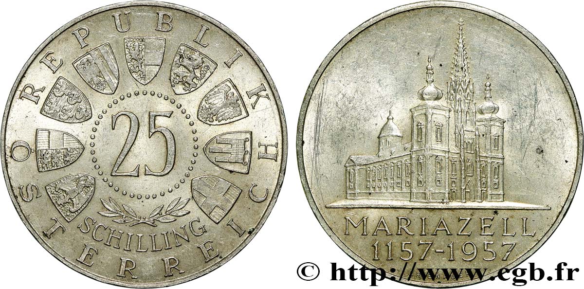 AUSTRIA 25 Schilling 800e anniversaire de Mariazell 1957  EBC 