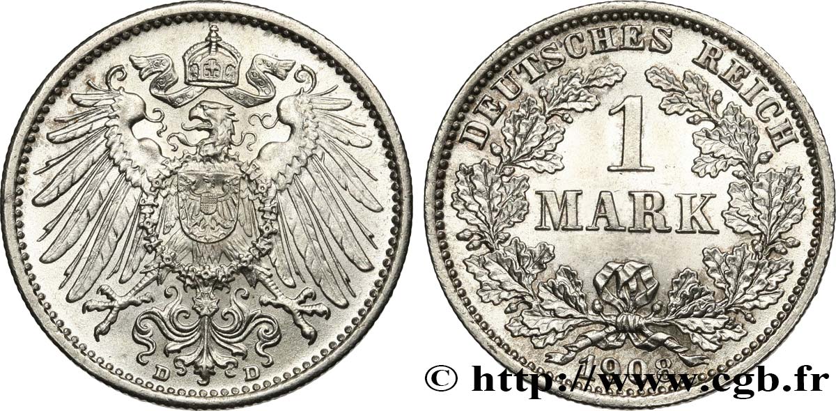 DEUTSCHLAND 1 Mark Empire aigle impérial 2e type 1908 Munich - D fST 