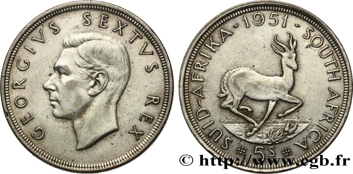 SOUTH AFRICA 5 Shillings Georges VI 1951 Pretoria AU 
