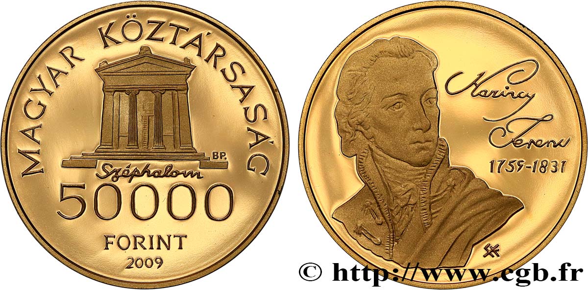 HUNGRíA 50000 Forint Proof 250e anniversaire de la naissance de Ferenc Kazinczy 2009 Budapest FDC 