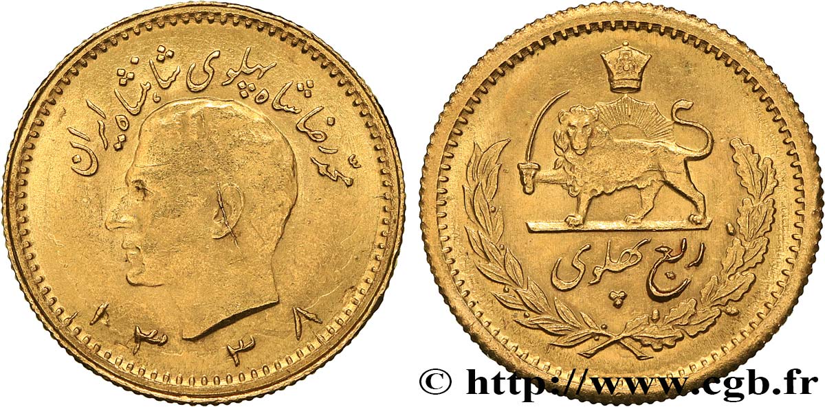 IRAN 1/4 Pahlavi or Mohammad Riza Pahlavi SH1338 (1959) Téhéran SUP 
