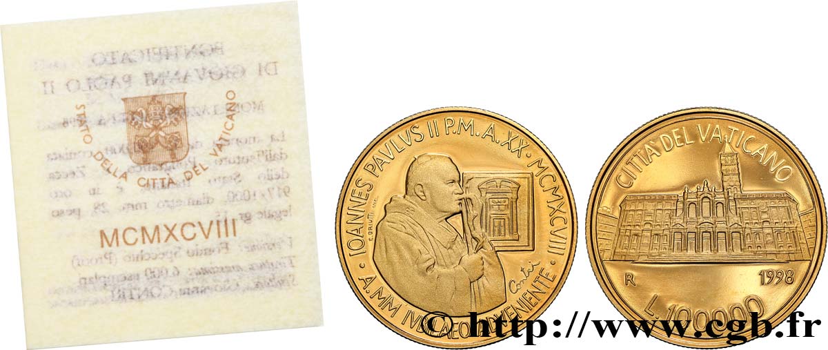 VATICAN ET ÉTATS PONTIFICAUX 100000 Lire Jean-Paul II 1998 Rome FDC 