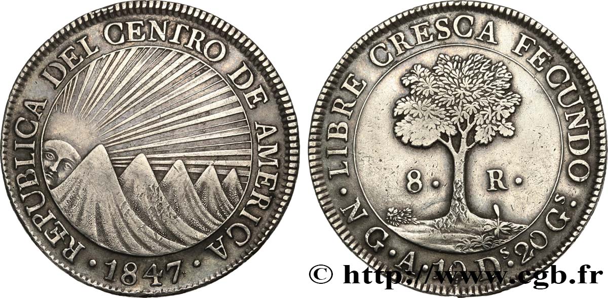 REPUBLICA DEL CENTRO DE AMERICA 8 Reales 1847 Guatemala MBC 
