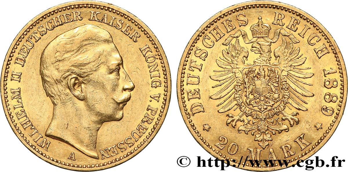 ALLEMAGNE - PRUSSE 20 Mark Guillaume II 1889 Berlin TTB+/SUP 