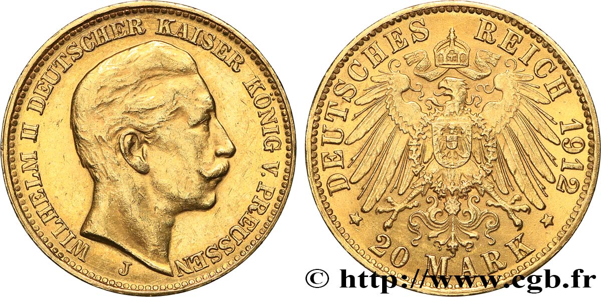 GERMANY - KINGDOM OF PRUSSIA - WILLIAM II 20 Mark  1912 Hambourg AU/MS 