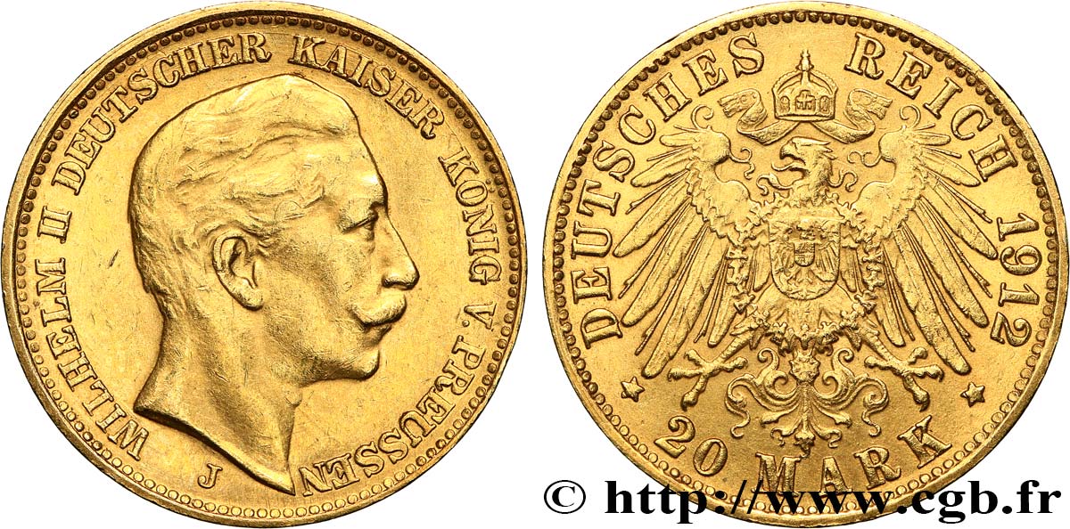 ALLEMAGNE - PRUSSE 20 Mark Guillaume II 1912 Hambourg TTB+/SPL 