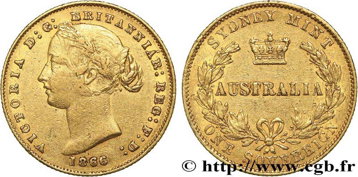 AUSTRALIE 1 Souverain (Sovereign) Victoria 1866 Sydney TB+ 