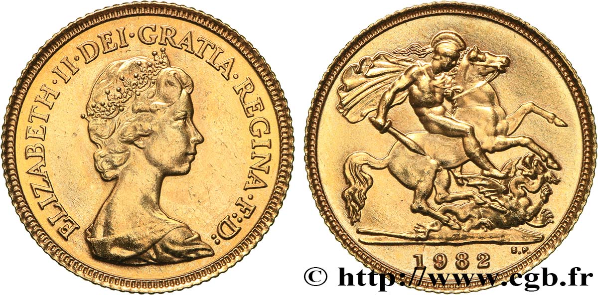 REGNO UNITO 1/2 Souverain Élisabeth II 1982 Royal Mint, Llantrisant MS 