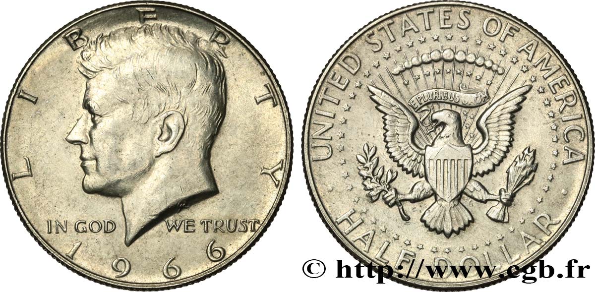 VEREINIGTE STAATEN VON AMERIKA 1/2 Dollar Kennedy 1966 Philadelphie fVZ 