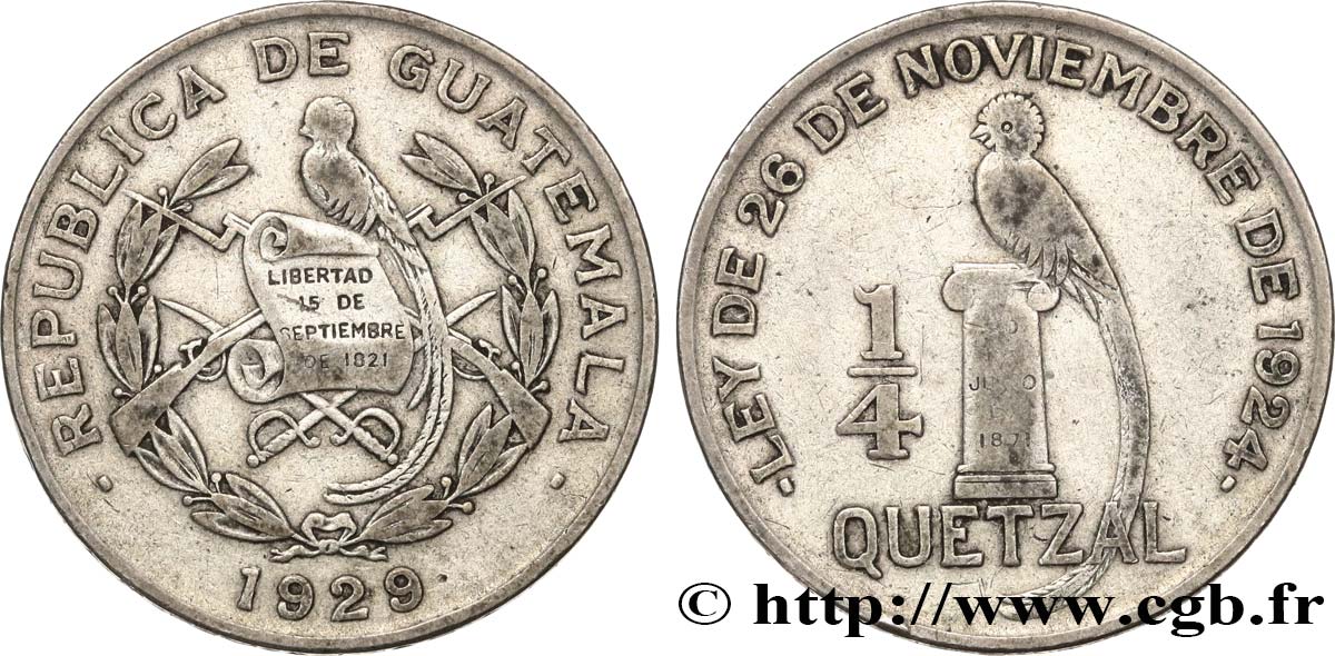 GUATEMALA 1/4 Quetzal 1929  MBC 