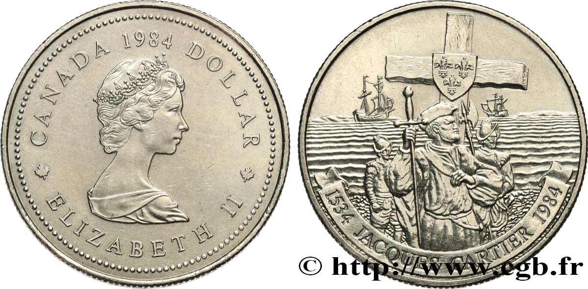 KANADA 1 Dollar Elisabeth II / 400e anniversaire de l’arrivée de Jacques Cartier 1984  VZ 