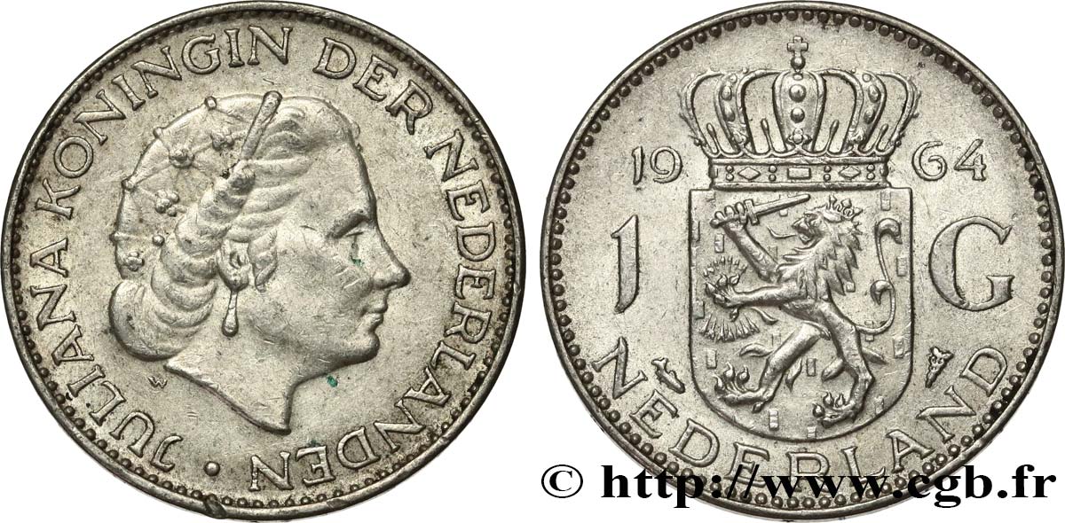 NETHERLANDS 1 Gulden Juliana 1964 Utrecht AU 