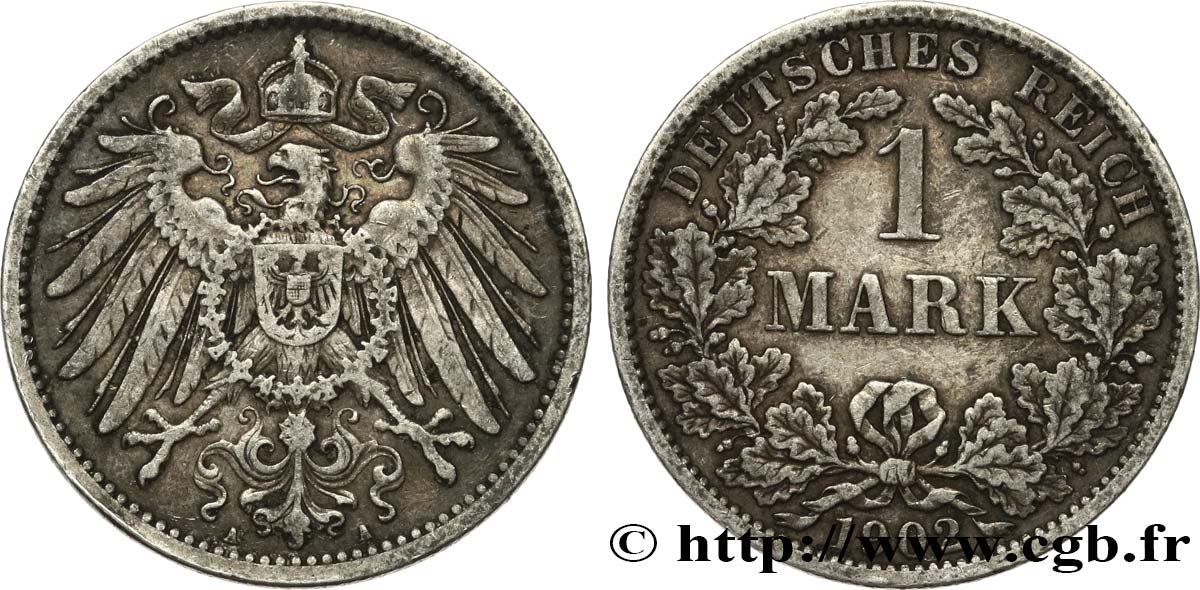 ALEMANIA 1 Mark Empire aigle impérial 2e type 1902 Berlin MBC 