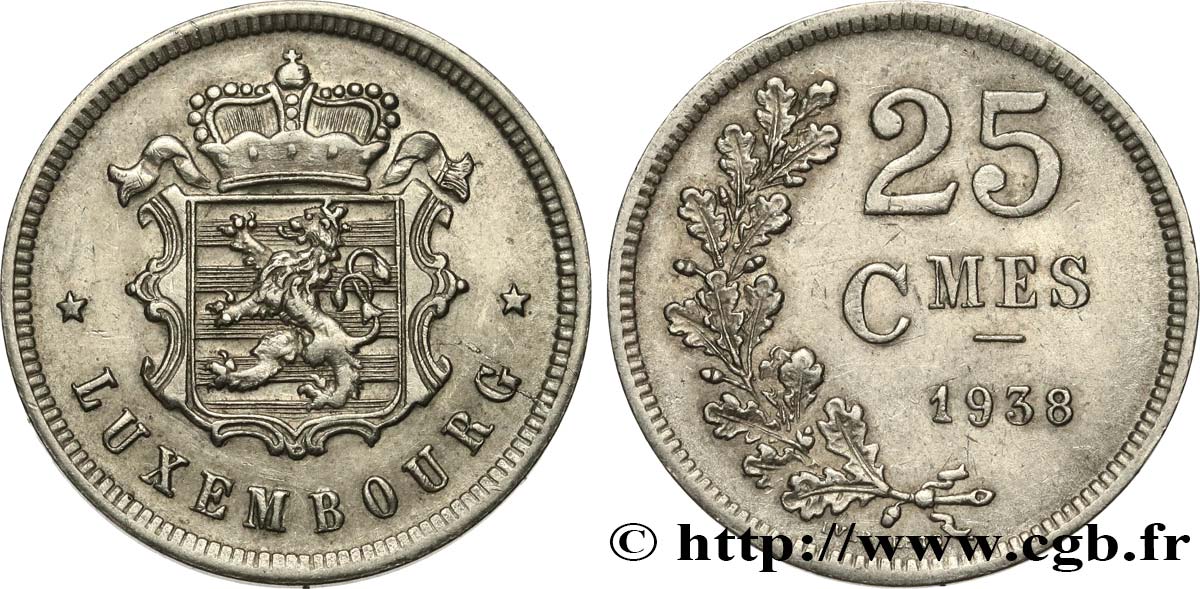 LUXEMBURG 25 Centimes 1938  VZ 