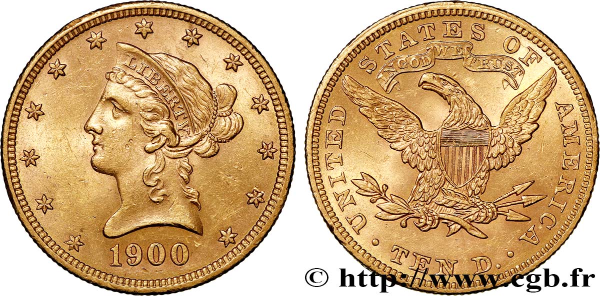 INVESTMENT GOLD 10 Dollars or  Liberty  1900 Philadelphie AU 