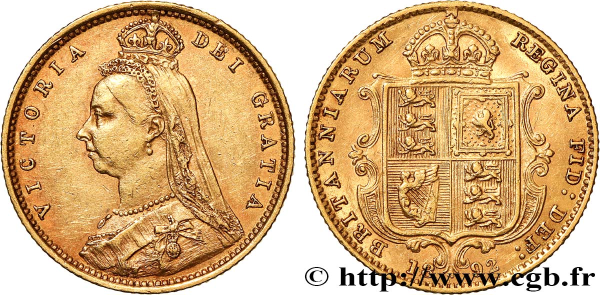 INVESTMENT GOLD 1/2 Souverain Victoria “buste du jubilé” 1892 Londres XF 
