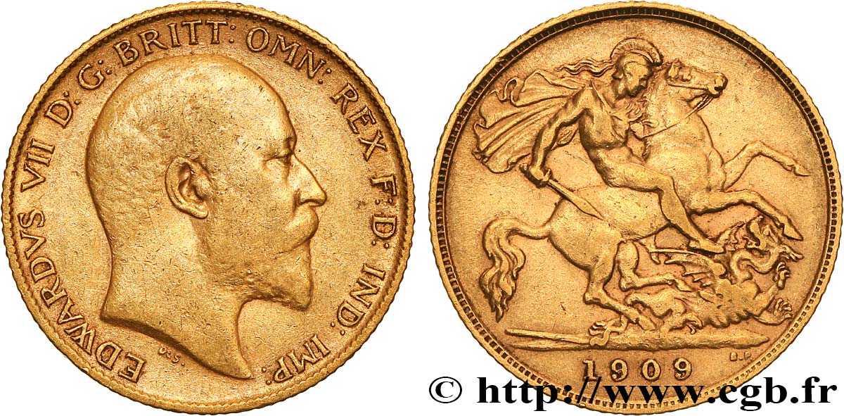 INVESTMENT GOLD 1/2 Souverain Edouard VII 1909 Londres SS 