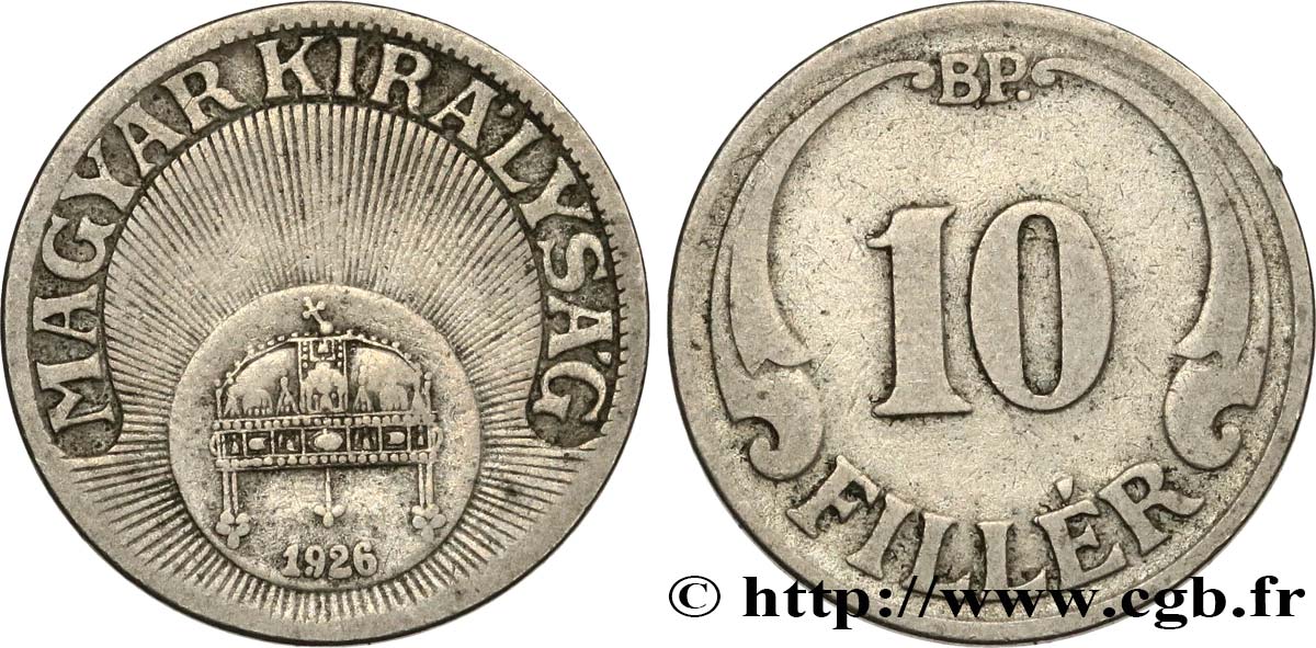 UNGHERIA 10 Filler 1926 Budapest MS 