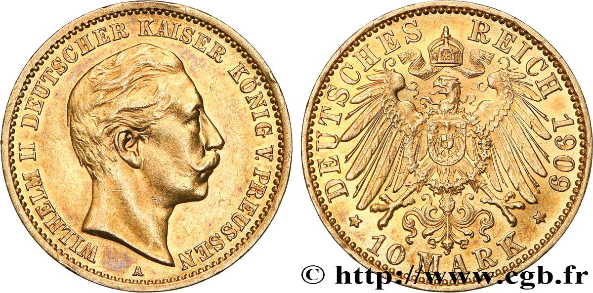 DEUTSCHLAND - PREUßEN 10 Mark or Guillaume II 1909 Berlin VZ 
