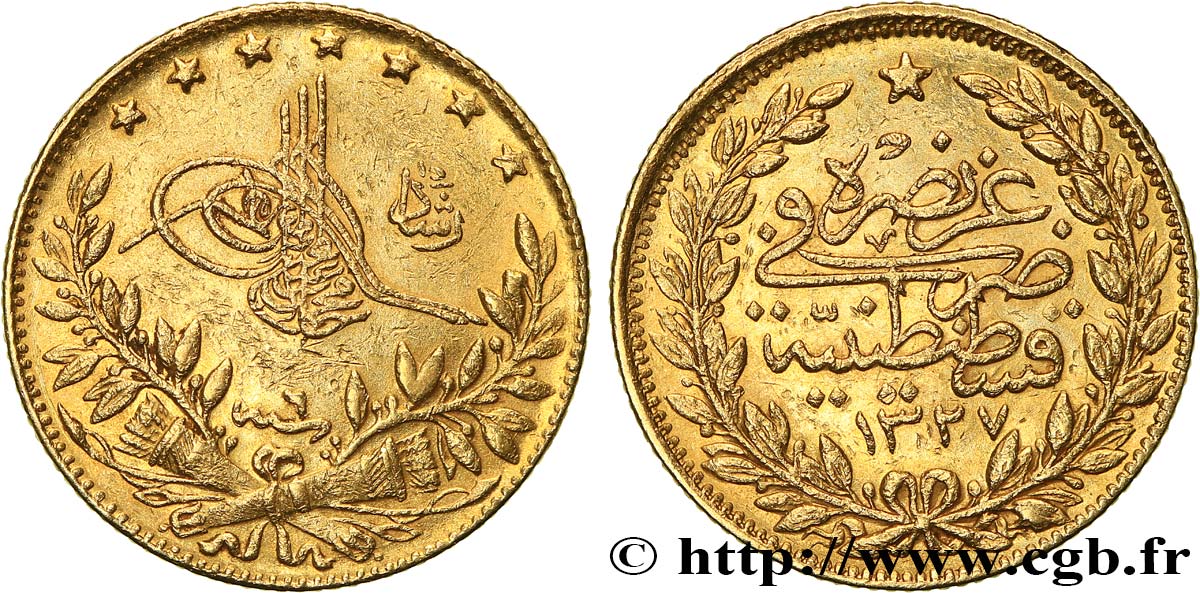 TÜRKEI 50 Kurush Sultan Mohammed V Resat AH 1327 An 6 (1914) Constantinople SS ANACS