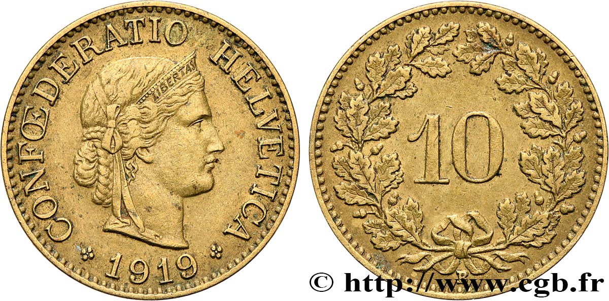 SCHWEIZ 10 Centimes (Rappen) Helvetia 1919 Berne VZ 