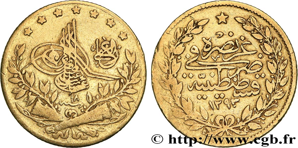 TURKEY 50 Kurush en or Sultan Abdülhamid II AH 1293 an 18 (1893) Constantinople VF 