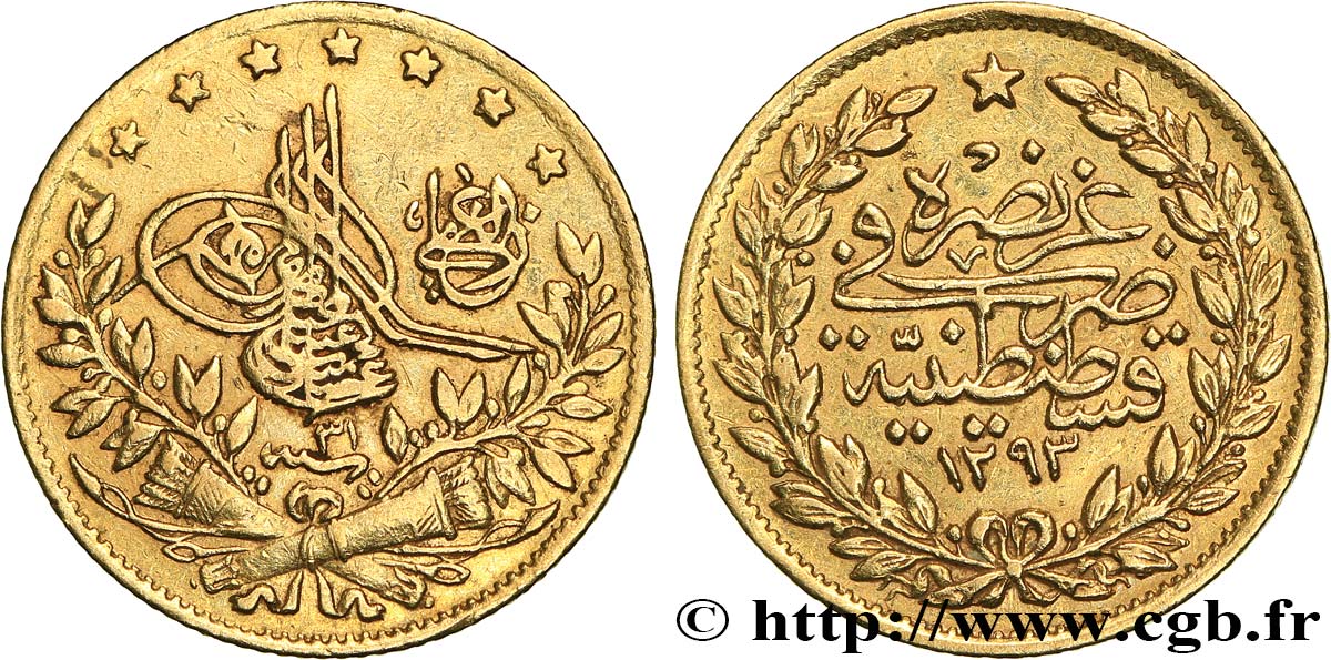 TURKEY 50 Kurush en or Sultan Abdülhamid II AH 1293 an 31 (1905) Constantinople XF 