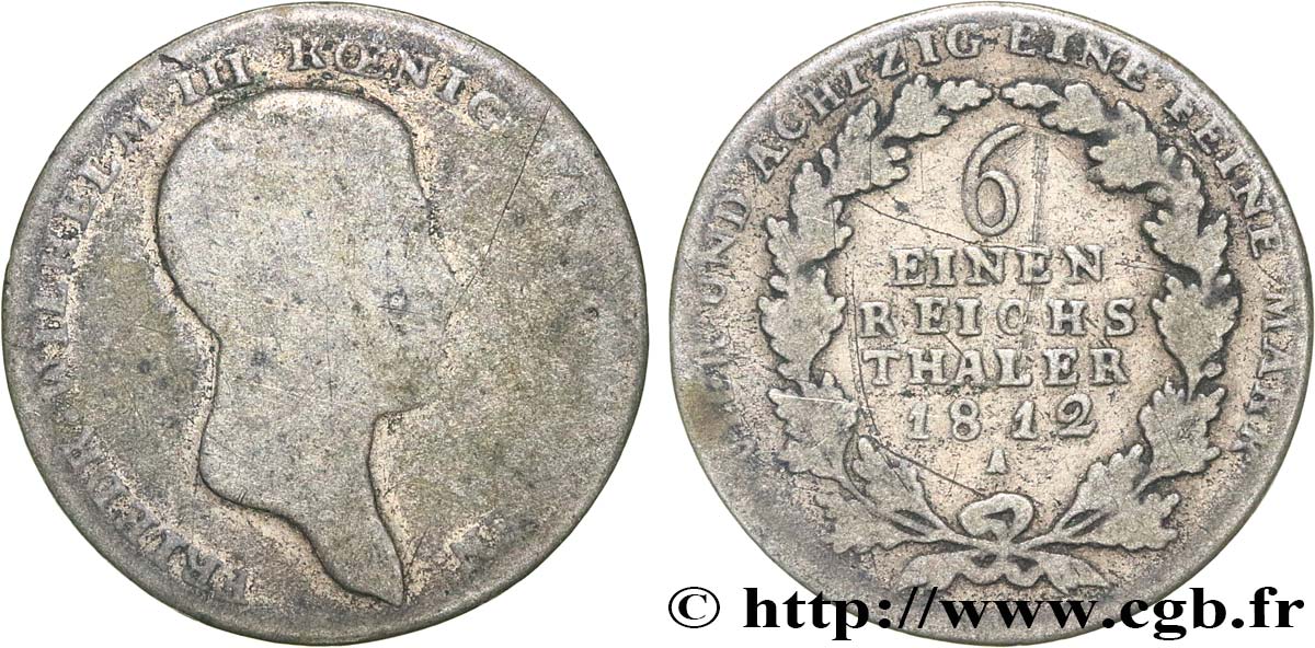 GERMANIA - PRUSSIA 1/6 Thaler Frédéric-Guillaume III 1812 Berlin q.MB 