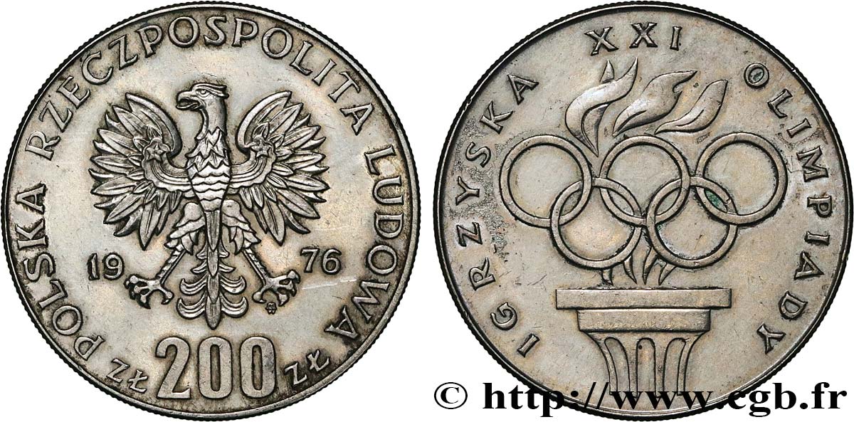 POLONIA 200 Zlotych XXI Jeux Olympiques 1976 Varsovie EBC 
