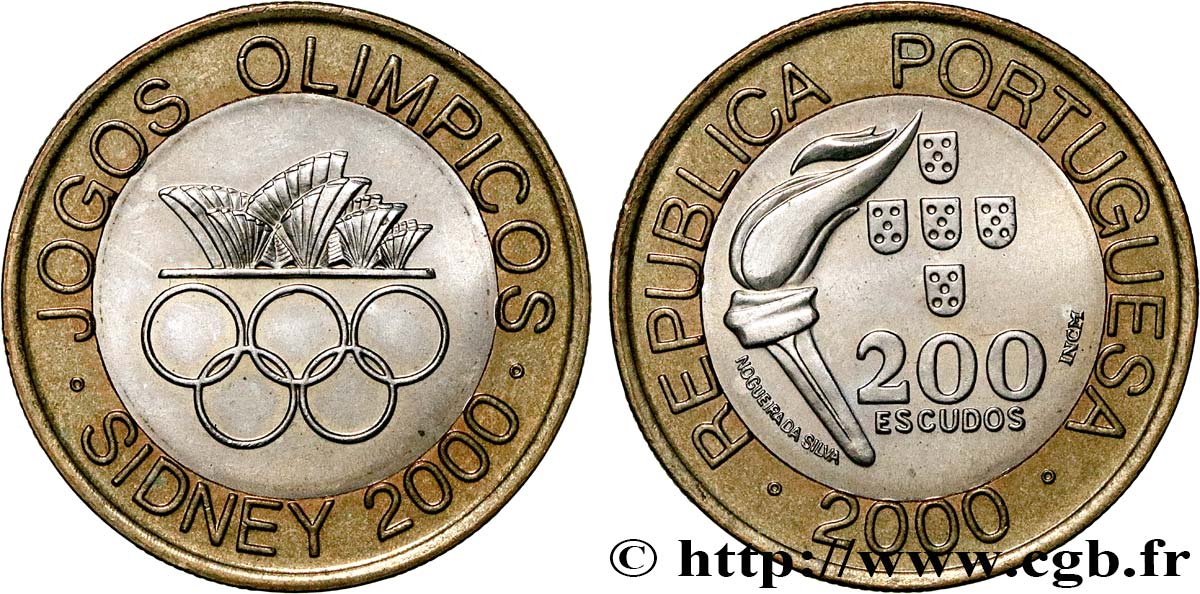 PORTUGAL 200 Escudos Jeux Olympiques de Sydney : torche / anneaux olympiques et opéra de Sydney 2000  MS 