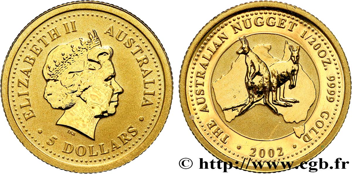 AUSTRALIA 5 Dollars Proof (1/20 Once) Kangourou 2002  SC 