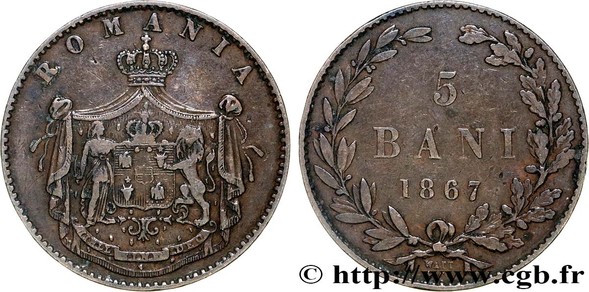 ROMANIA 5 Bani 1867 Heaton BB 