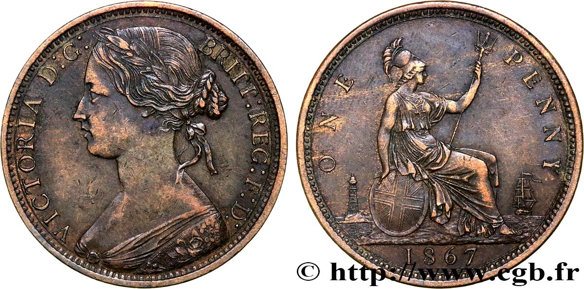 VEREINIGTEN KÖNIGREICH 1 Penny Victoria “Bun Head” 1867  fVZ 