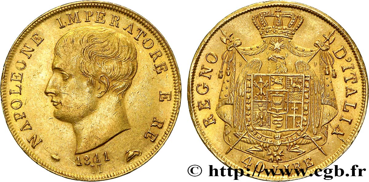 ITALY - KINGDOM OF ITALY - NAPOLEON I 40 Lire 1811 Milan AU/AU 