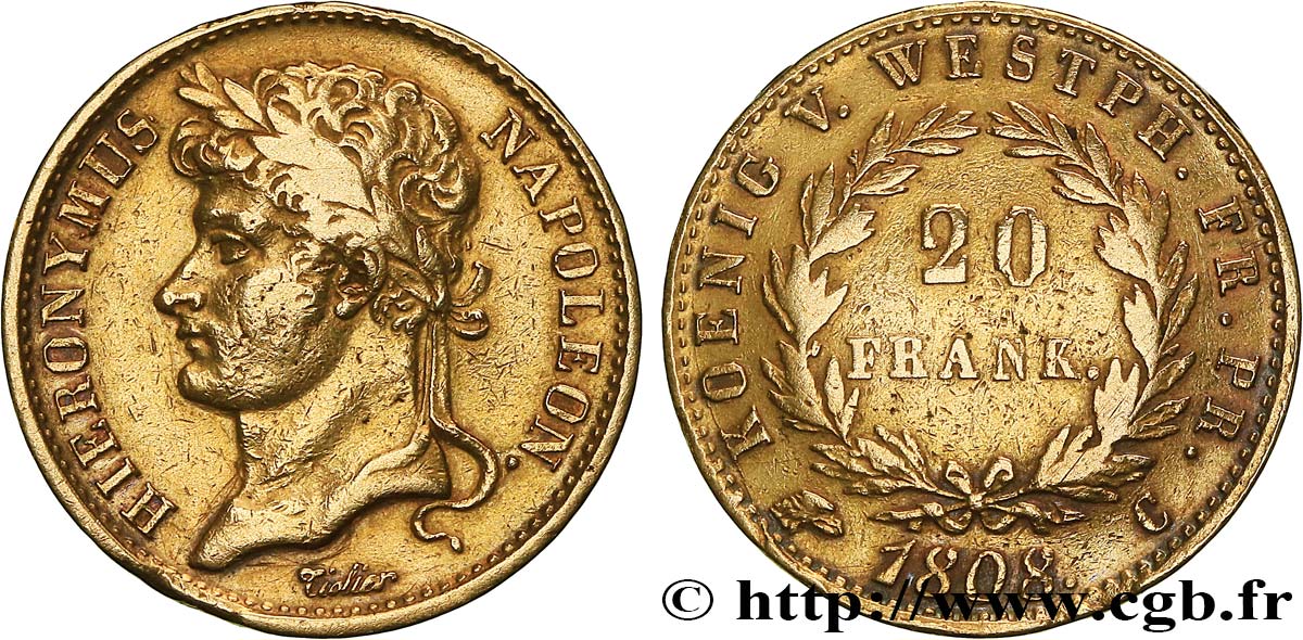GERMANY - KINGDOM OF WESTPHALIA - JÉRÔME NAPOLÉON 20 Franken 1808 Cassel q.BB 