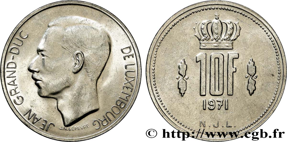 LUXEMBOURG 10 Francs Grand-Duc Jean 1971  TTB+ 