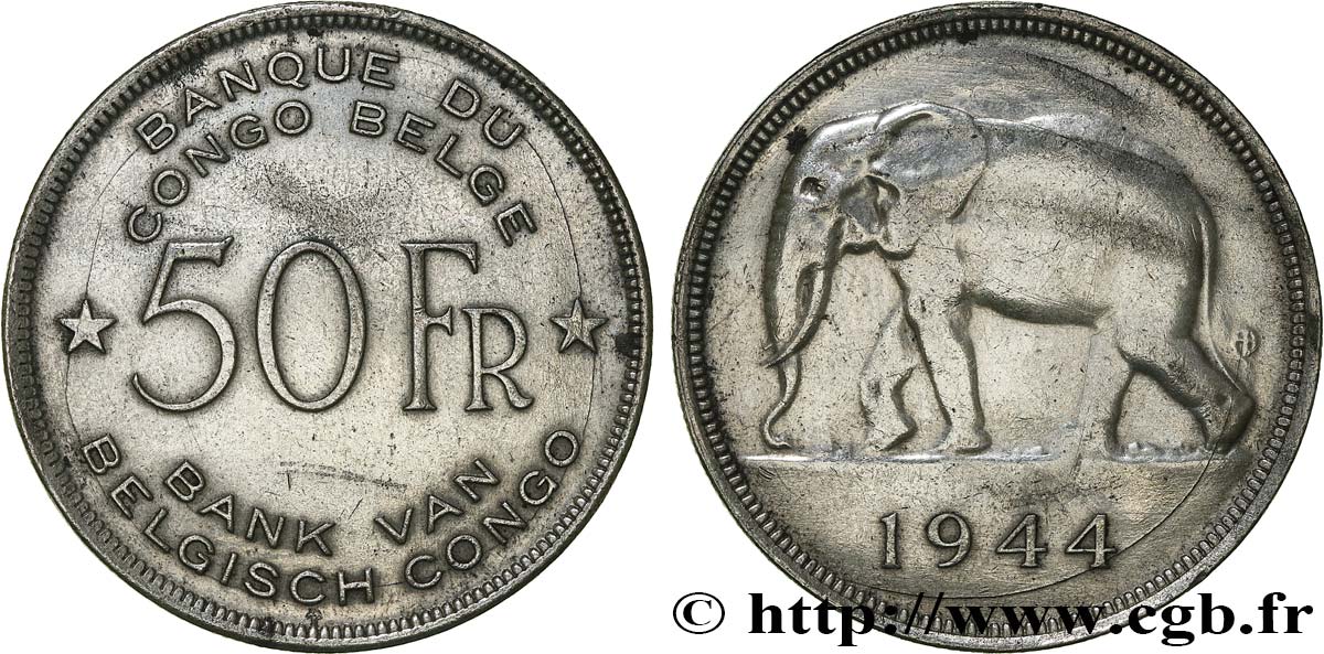 BELGIAN CONGO 50 Francs 1944  XF/VF 