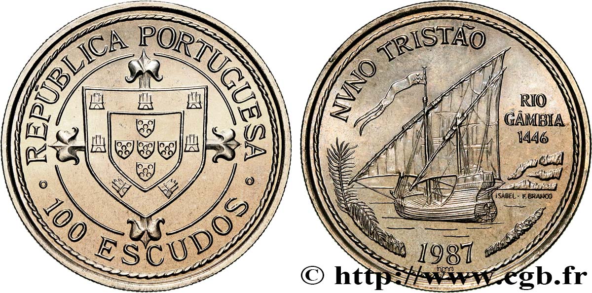 PORTUGAL 100 Escudos Découverte du fleuve Gambie en 1446 par Nuno Tristao 1987  MS 