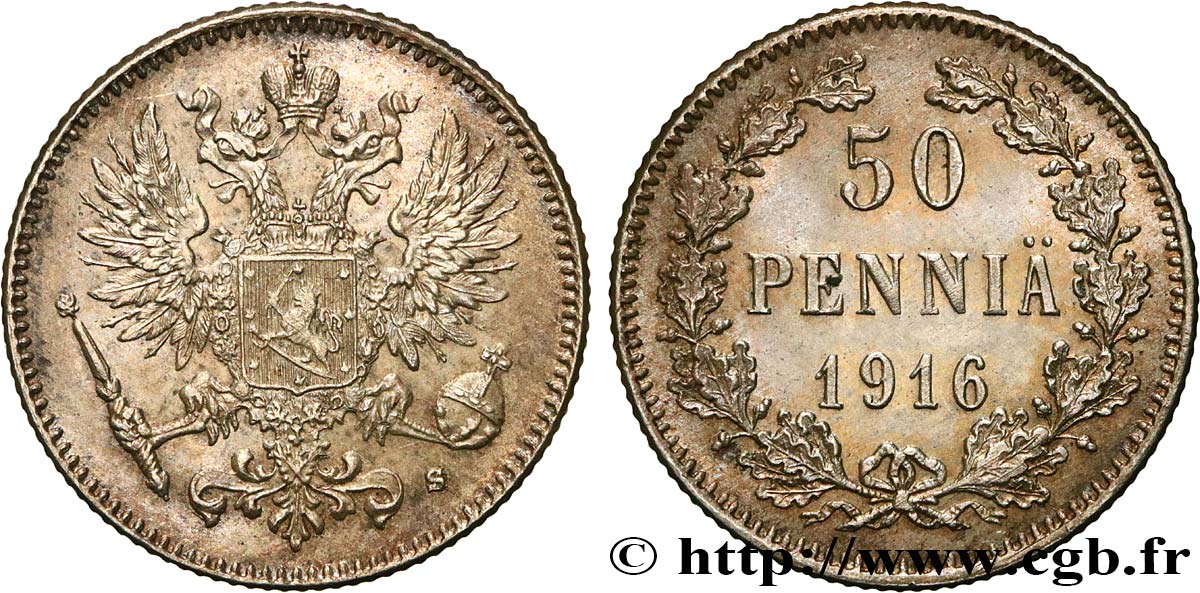 FINLANDIA 50 Pennia 1916 Helsinki MS 