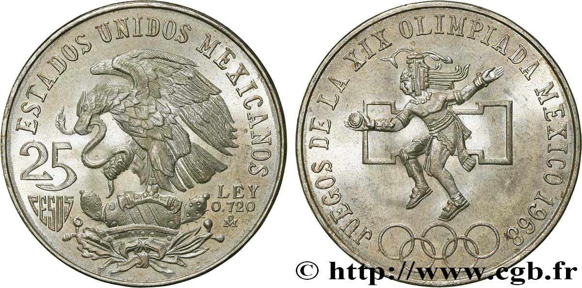 MEXIKO 25 Pesos Jeux Olympiques de Mexico 1968 Mexico fST 