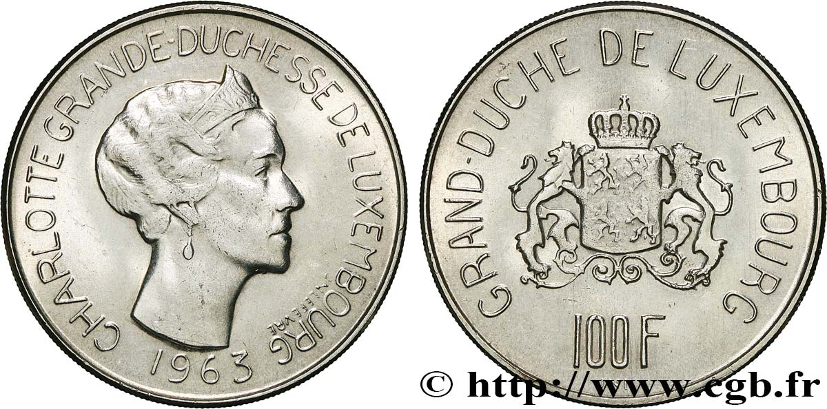 LUXEMBOURG 100 Francs Grande-Duchesse Charlotte 1963  SPL 