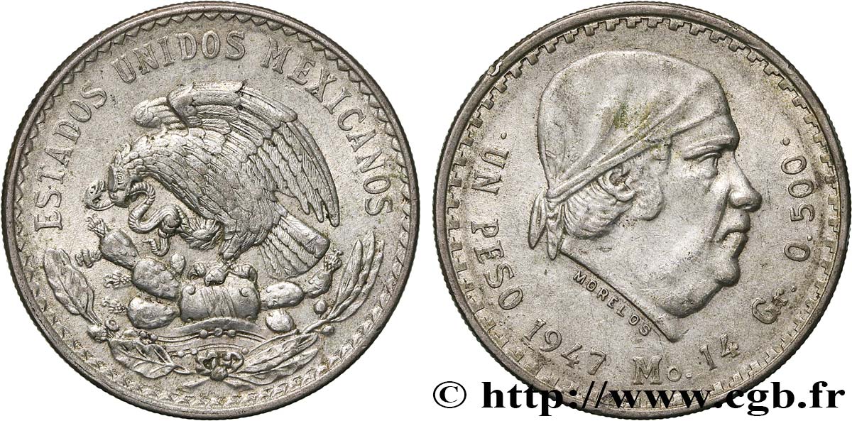 MEXIQUE 1 Peso Jose Morelos y Pavon 1947 Mexico TTB+ 
