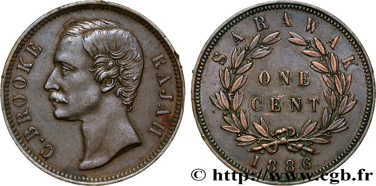 SARAWAK 1 Cent Sarawak Rajah J. Brooke 1886  TTB 