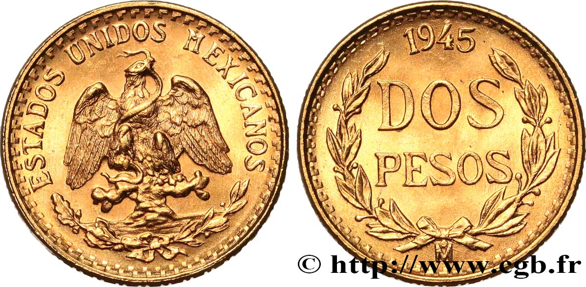 MEXIQUE 2 Pesos or 1945 Mexico SPL 