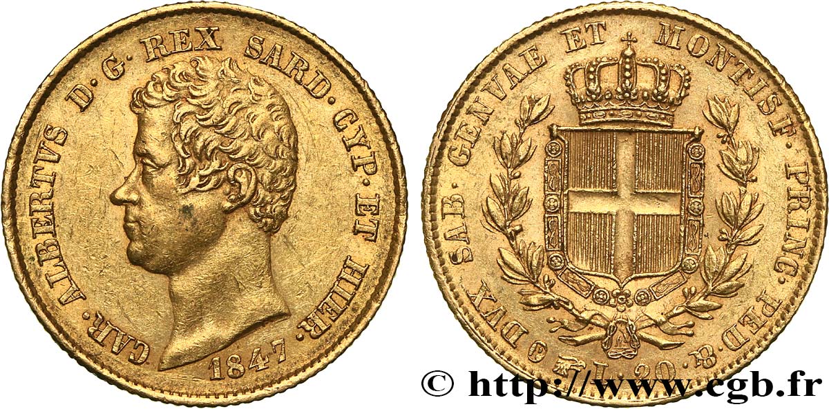 ITALIA - REGNO DE SARDINIA 20 Lire Charles-Albert 1847 Turin q.SPL 
