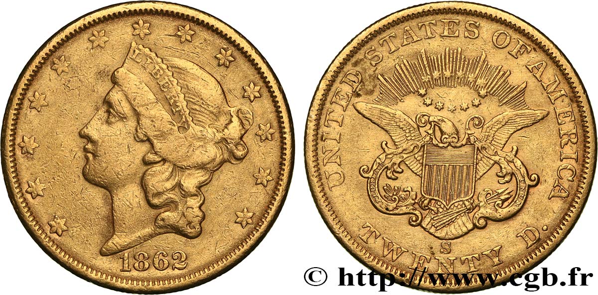 ÉTATS-UNIS D AMÉRIQUE 20 Dollars  Liberty  1862 San Francisco q.BB/BB 