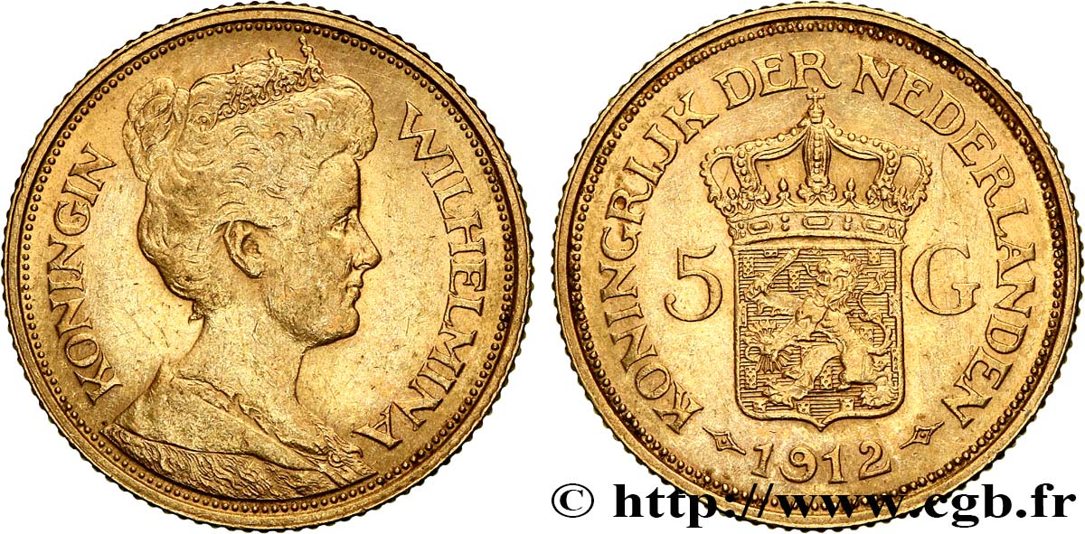 PAYS-BAS 5 Gulden Wilhelmina 1912 Utrecht SUP 