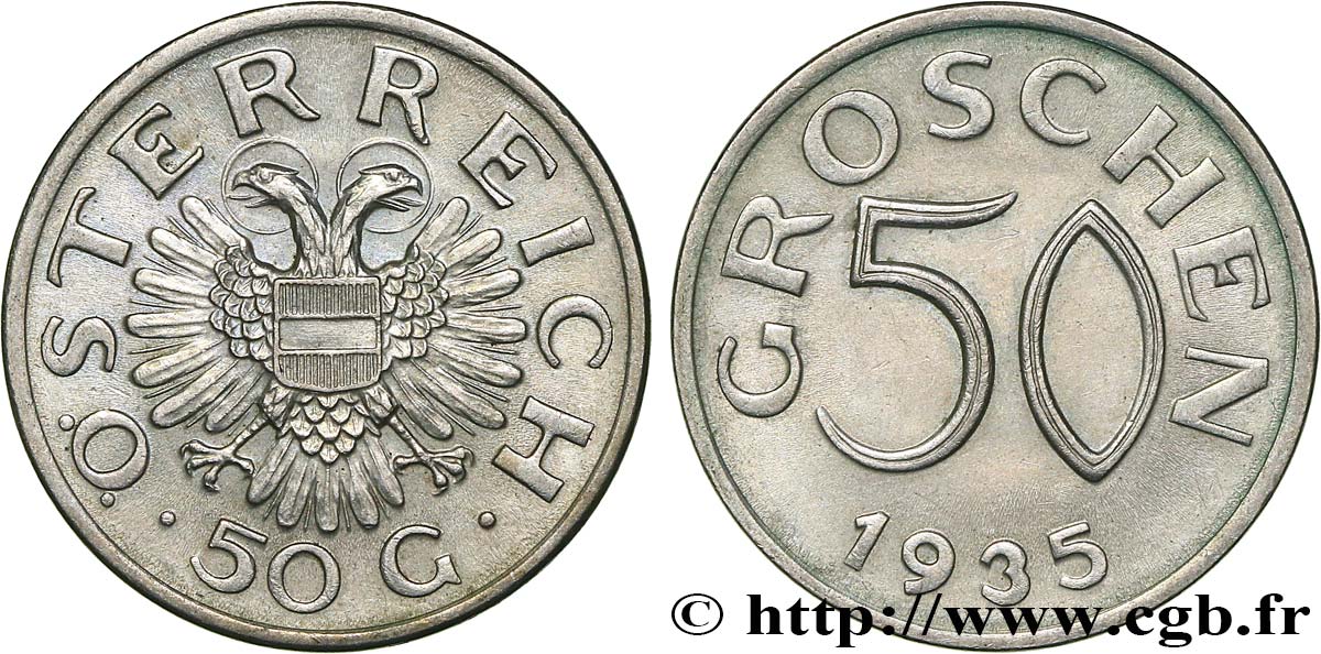 ÖSTERREICH 50 Groschen 1935  VZ 