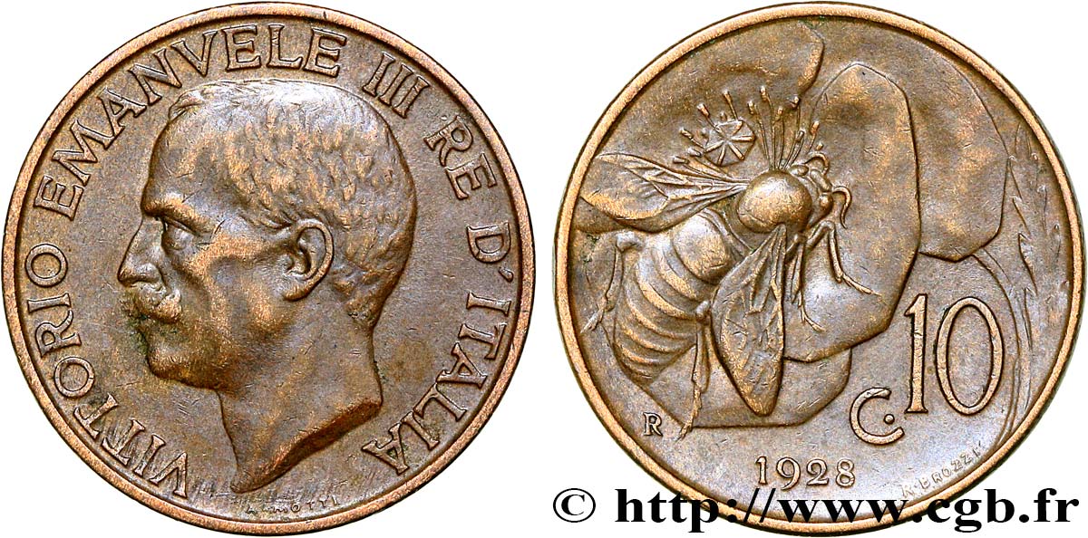 ITALIE 10 Centesimi Victor Emmanuel III 1928 Rome - R TTB 