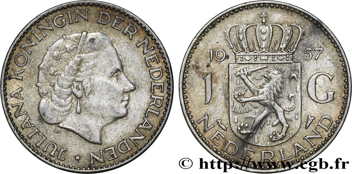 PAYS-BAS 1 Gulden Juliana 1957  TTB+ 